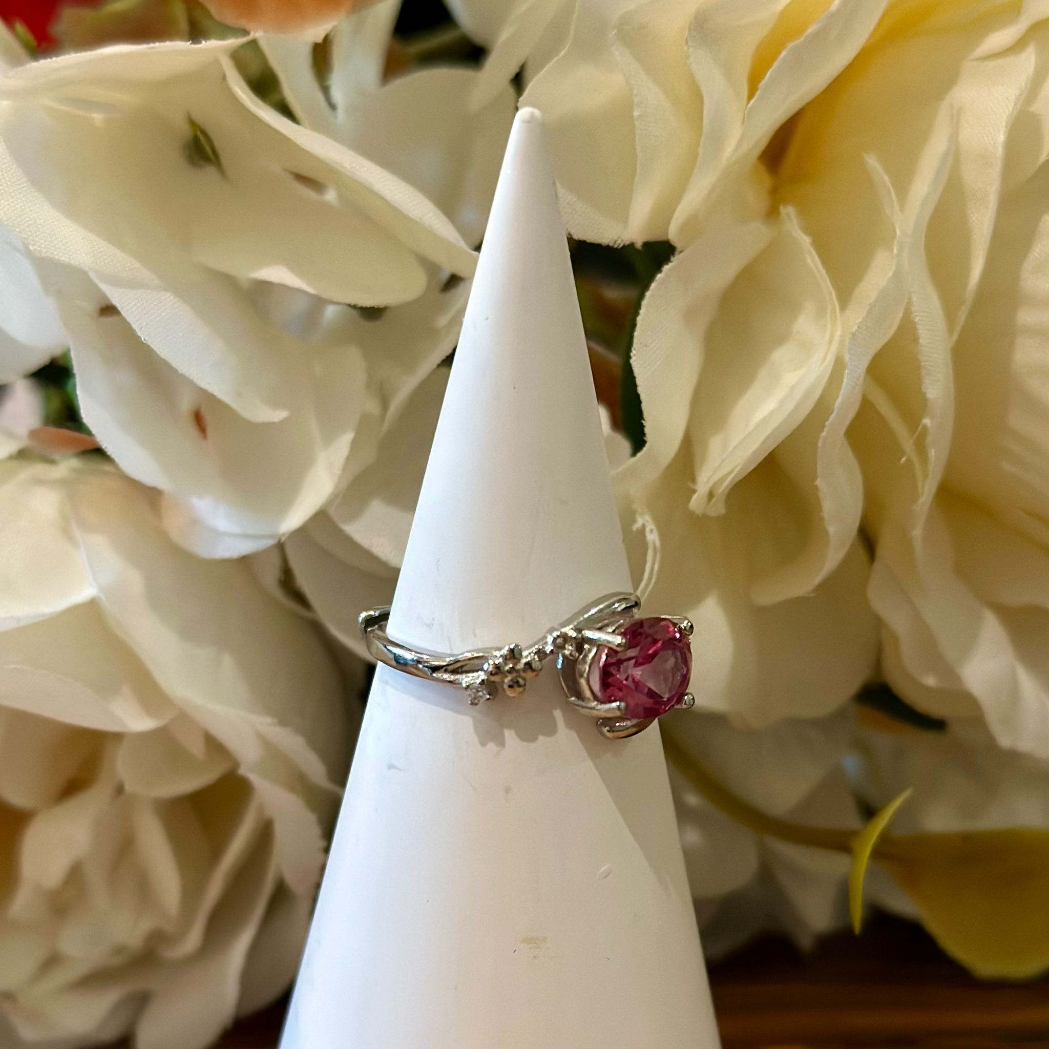 Pink Topaz Ring – Twisted Accent Setting