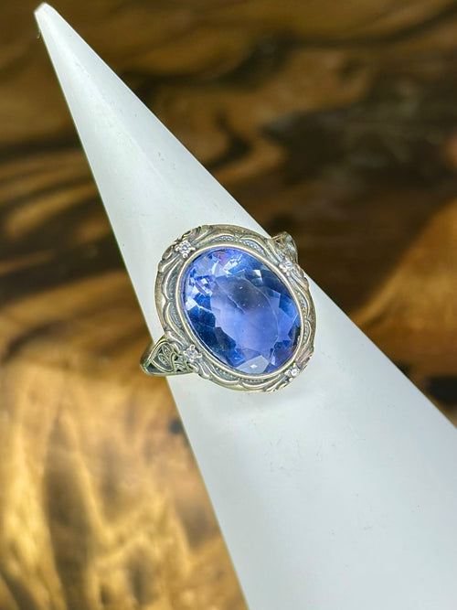 Blue Fluorite statement ring with large faceted oval blue crystal
