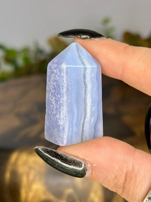 23g Blue Lace Agate mini tower showing soft blue lace-like banded patterns