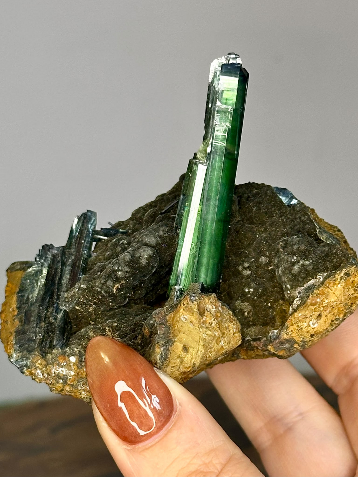 Rare collector Vivianite specimen with deep green crystal formation