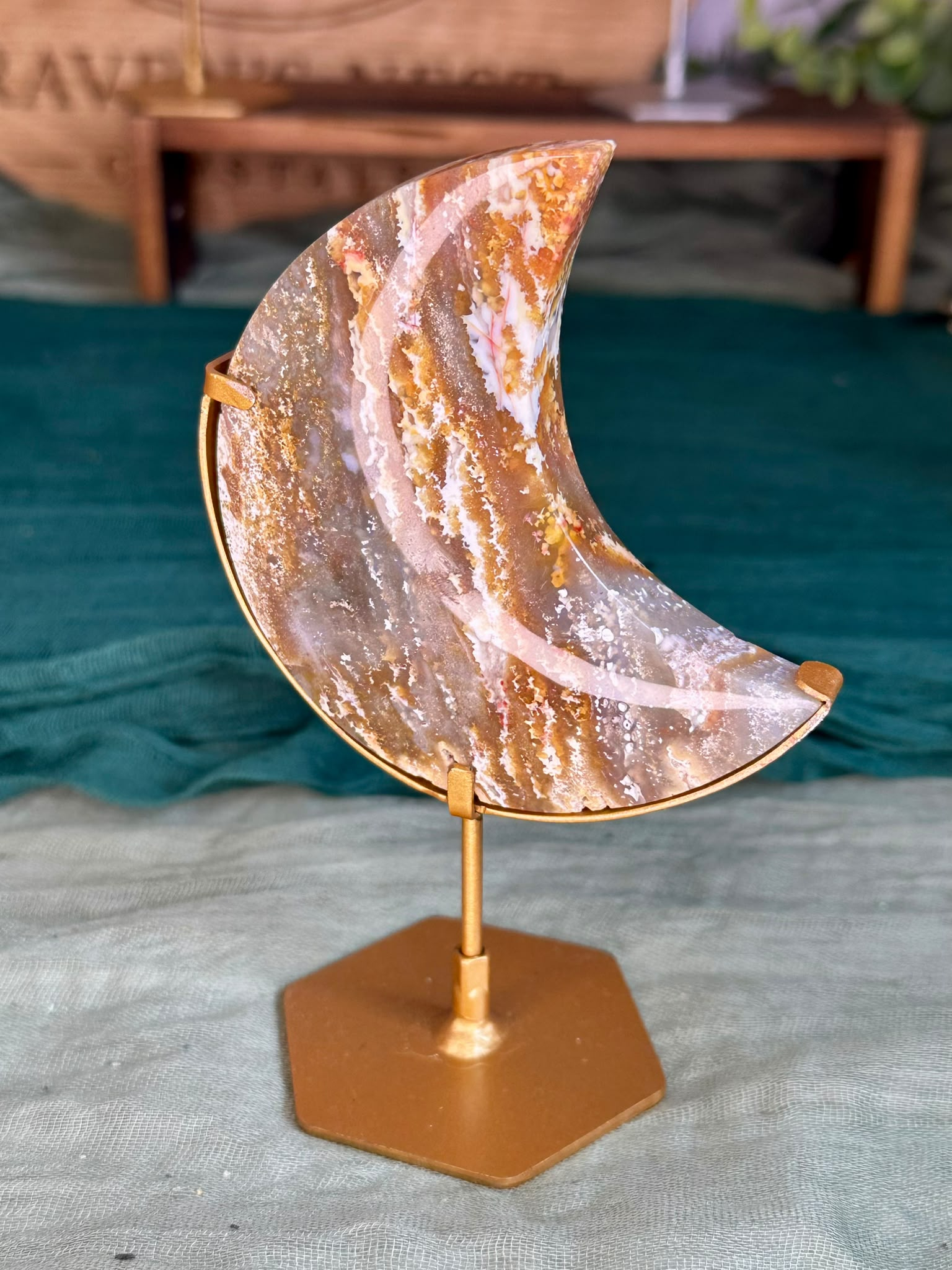 Indonesian Ocean Jasper Crescent Moon Carving #2