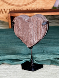Petrified Wood Heart on Black Stand