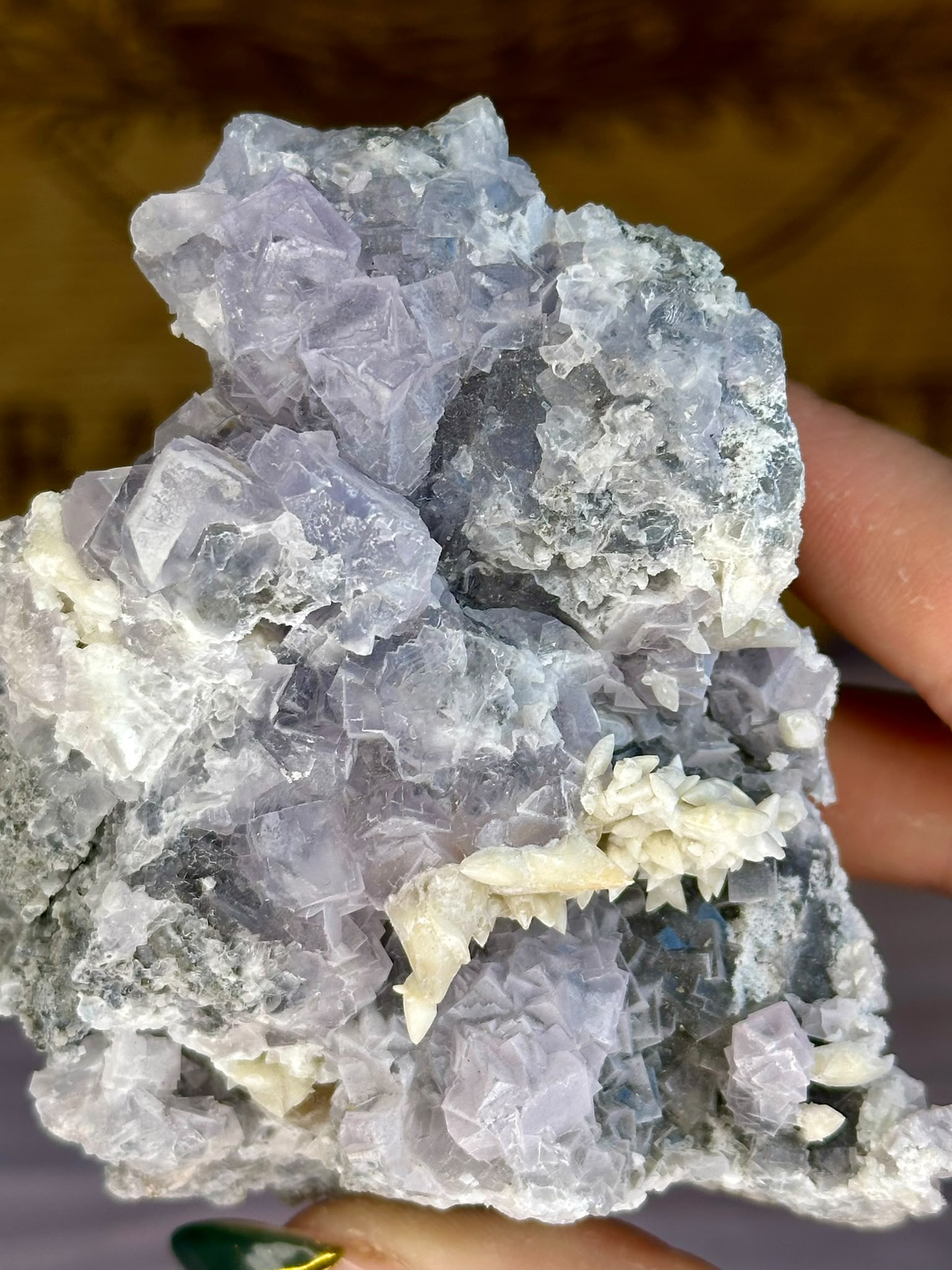 Lavender Fluorite with Dogtooth Calcite - Hunan China