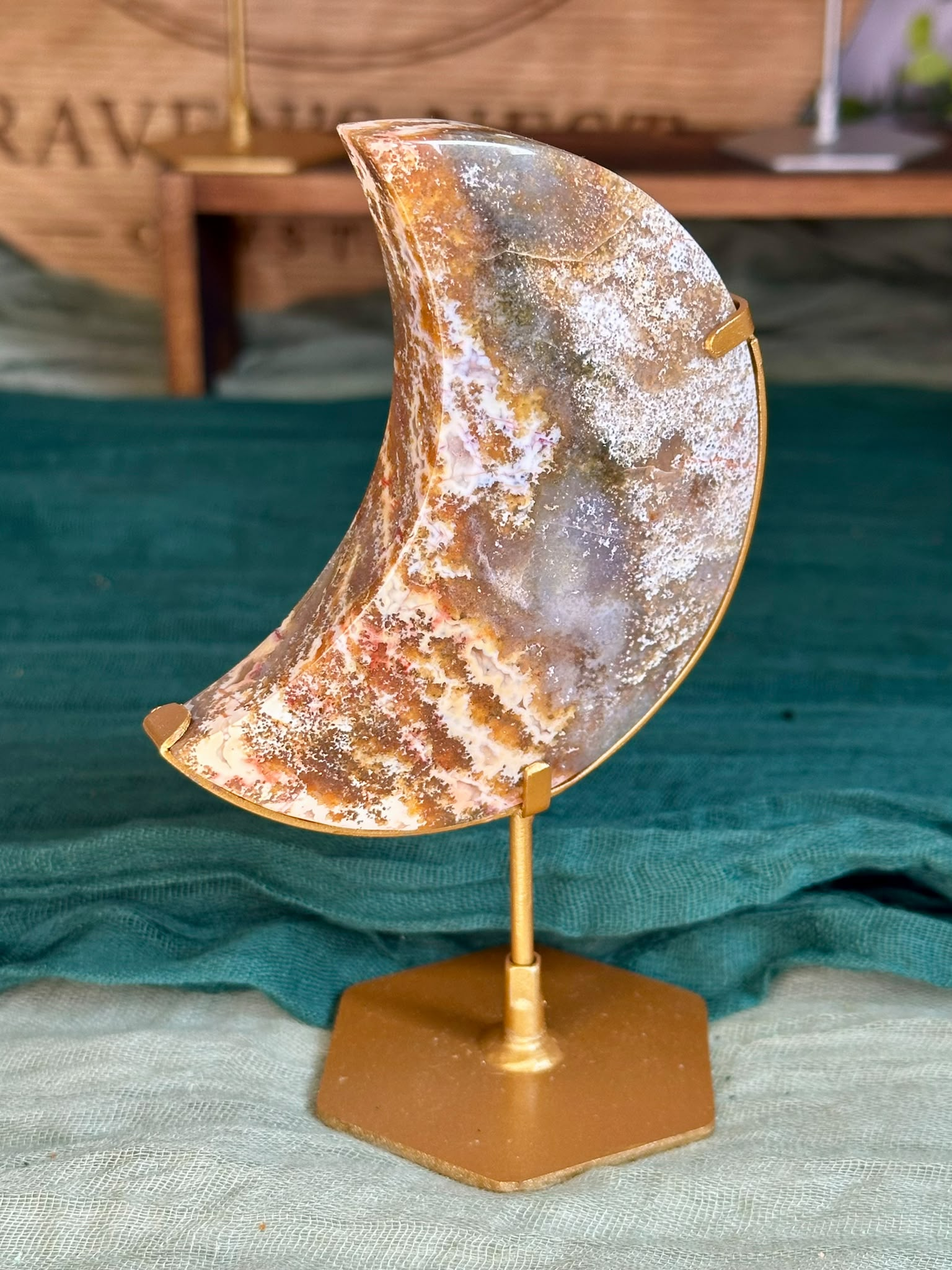 Indonesian Ocean Jasper Crescent Moon Carving #4
