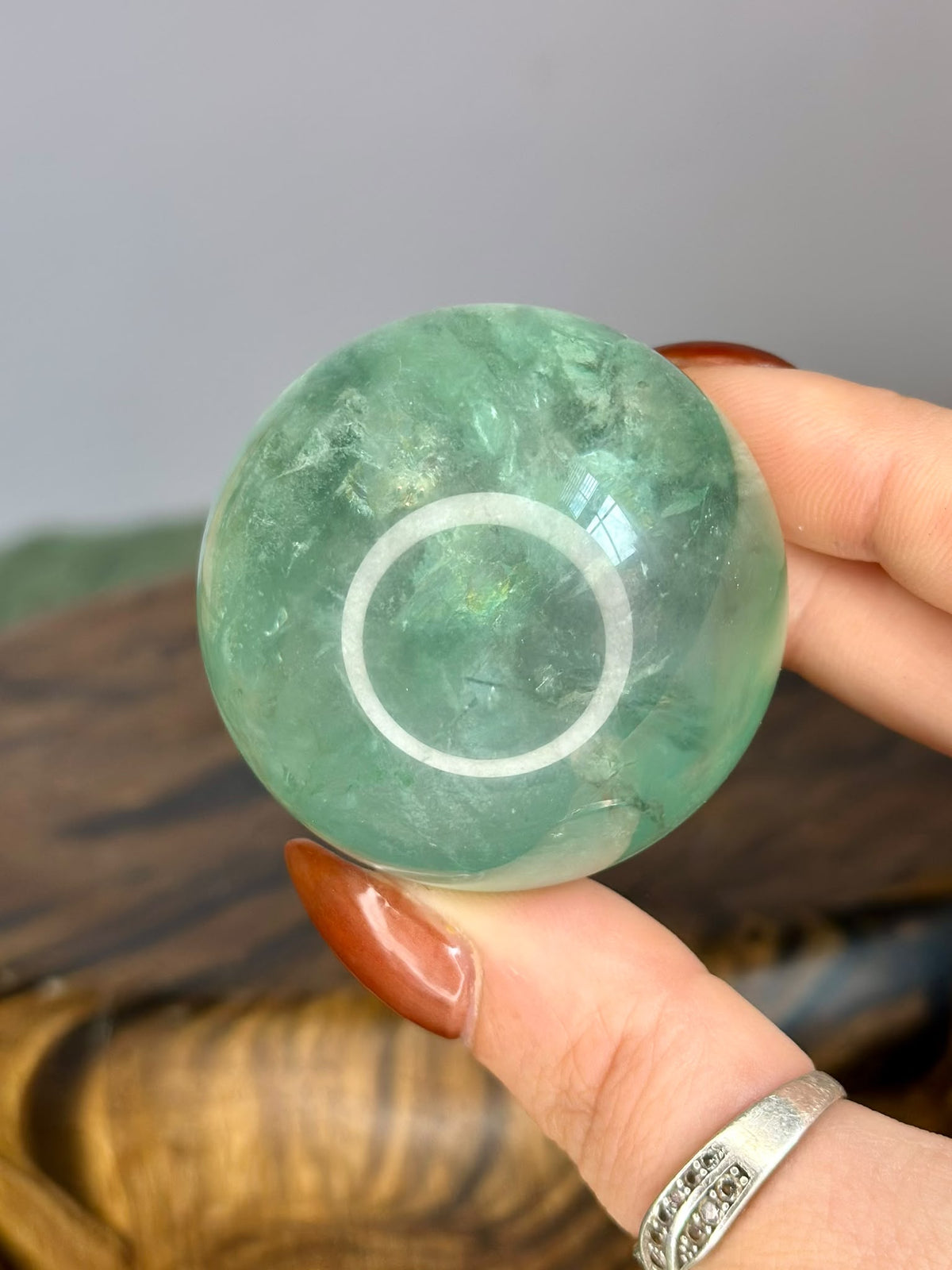 Green Fluorite sphere 5cm polished crystal with translucent green colouring