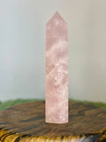 Large Brazilian Rose Quartz tower 500g and 20cm tall with polished pink crystal point