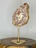 Large natural Pink Amethyst crystal specimen on gold display stand 365g