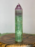 Large 610g Rainbow Fluorite tower with green body and purple pointed tip