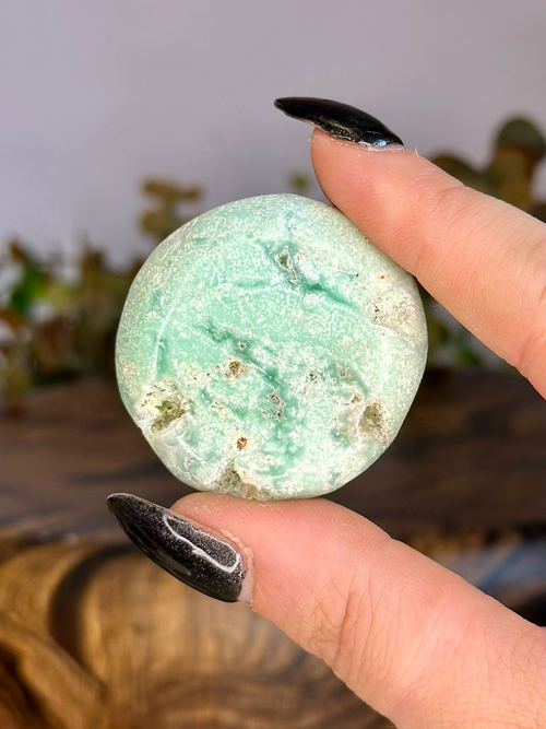 Pakistan Chrysoprase flat stone A with soft aqua green colouring and natural pale mineral patterning