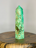 Pakistan Chrysoprase tower 261g with vivid green and earthy brown natural mineral patterning