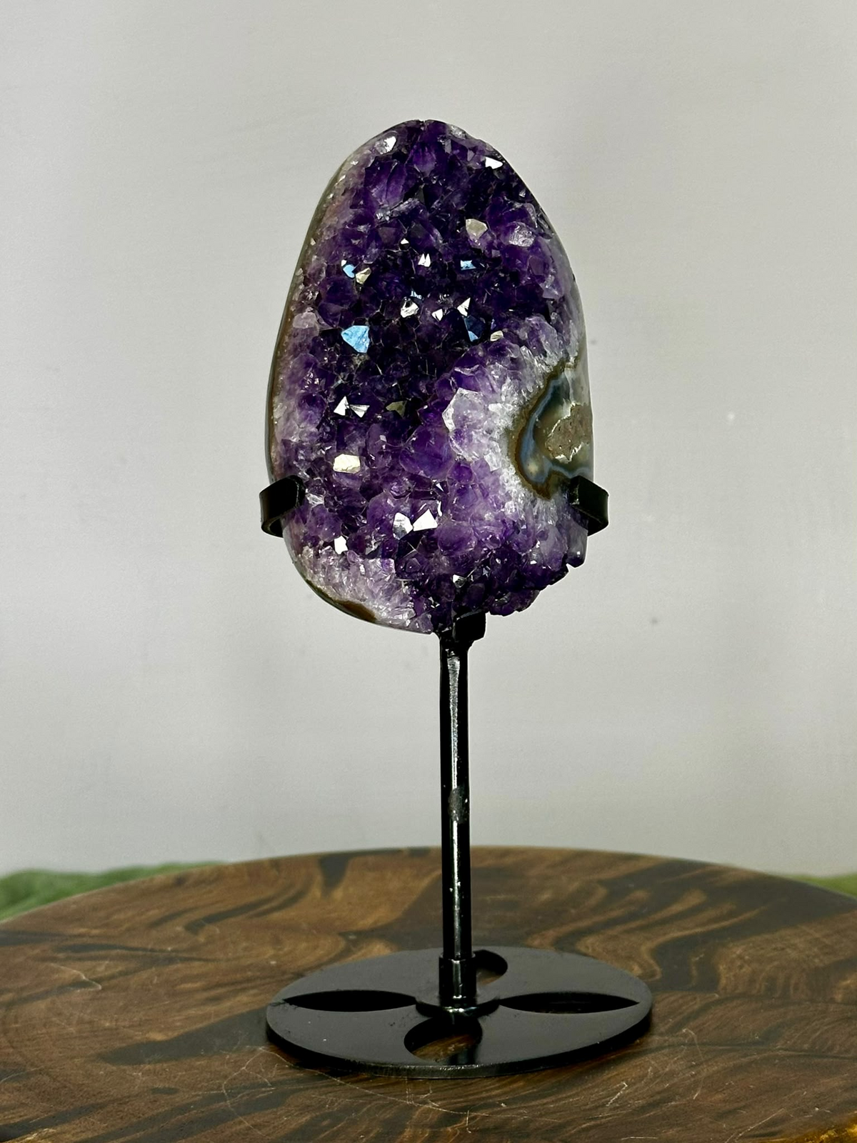 Uruguay Amethyst cluster on custom black stand with deep purple crystal druzy