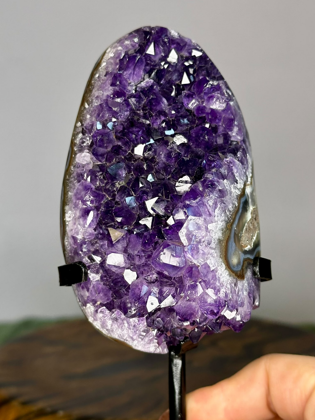 Close-up of deep purple Uruguayan Amethyst crystal points and lavender druzy